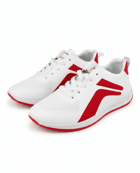 Men's Active Running Sneakers - White & Red