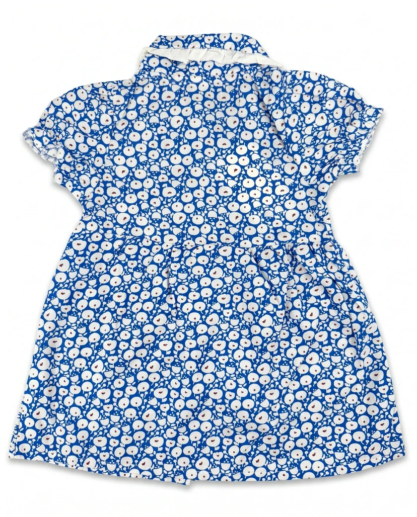 Girls' Cute Floral Button-Down Dress - Royal Blue