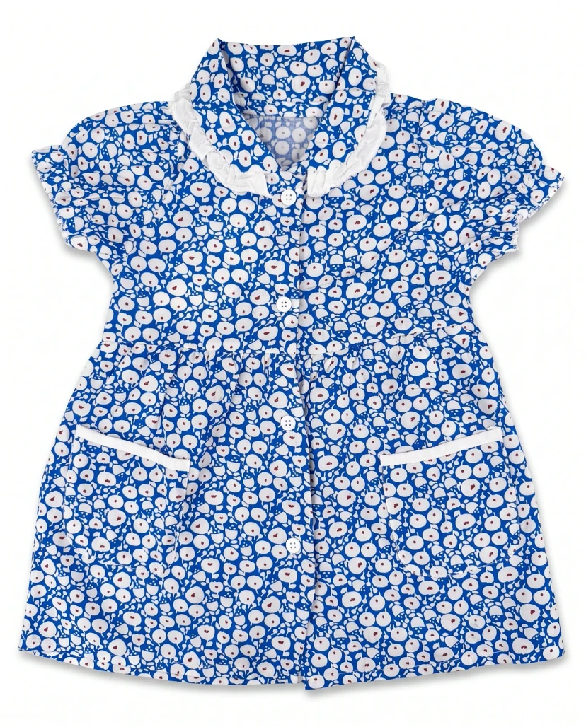 Girls' Cute Floral Button-Down Dress - Royal Blue