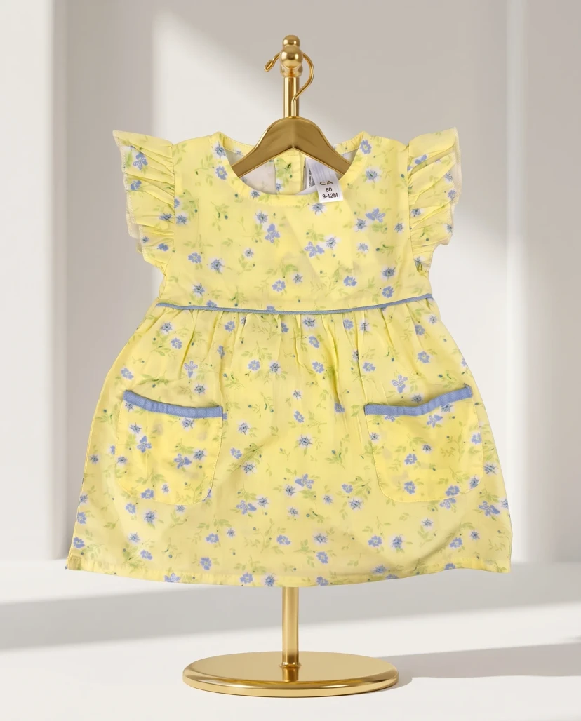 Girls' Cute Floral Print Ruffle Dress - Light Yellow