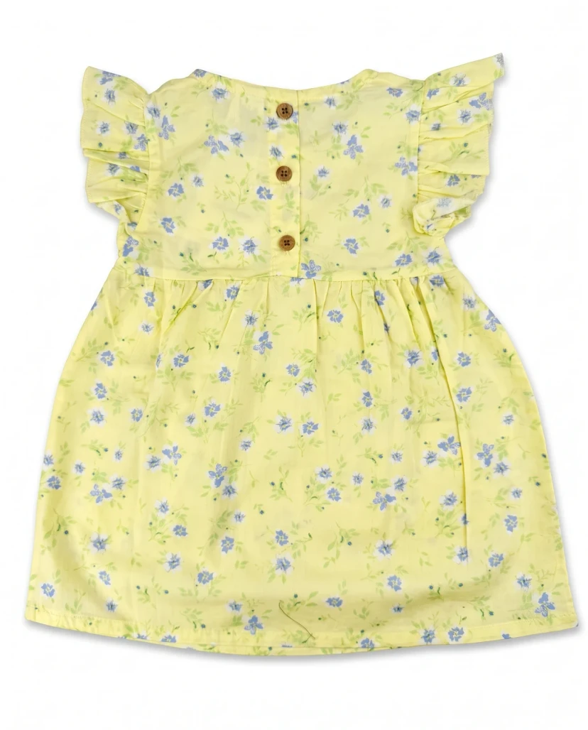 Girls' Cute Floral Print Ruffle Dress - Light Yellow