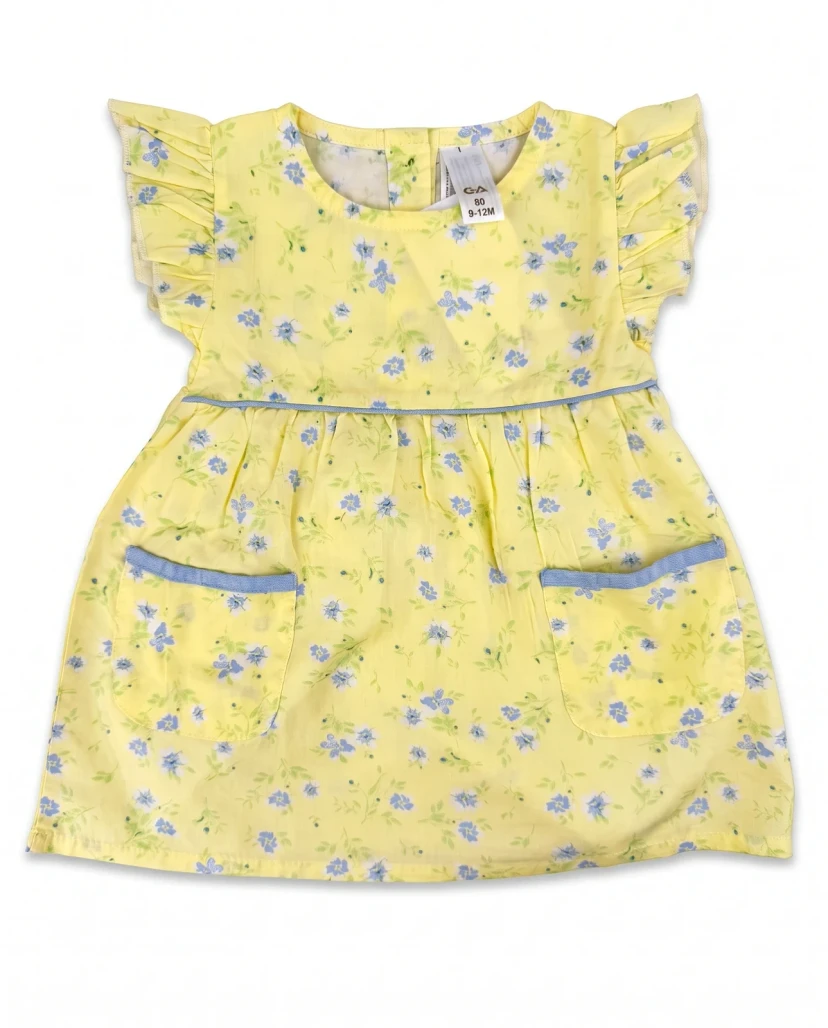 Girls' Cute Floral Print Ruffle Dress - Light Yellow