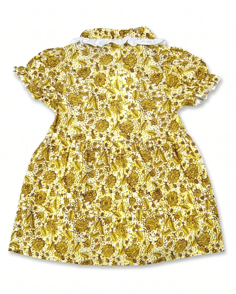 Girls' Cute Floral Button-Down Dress - Mustard Yellow