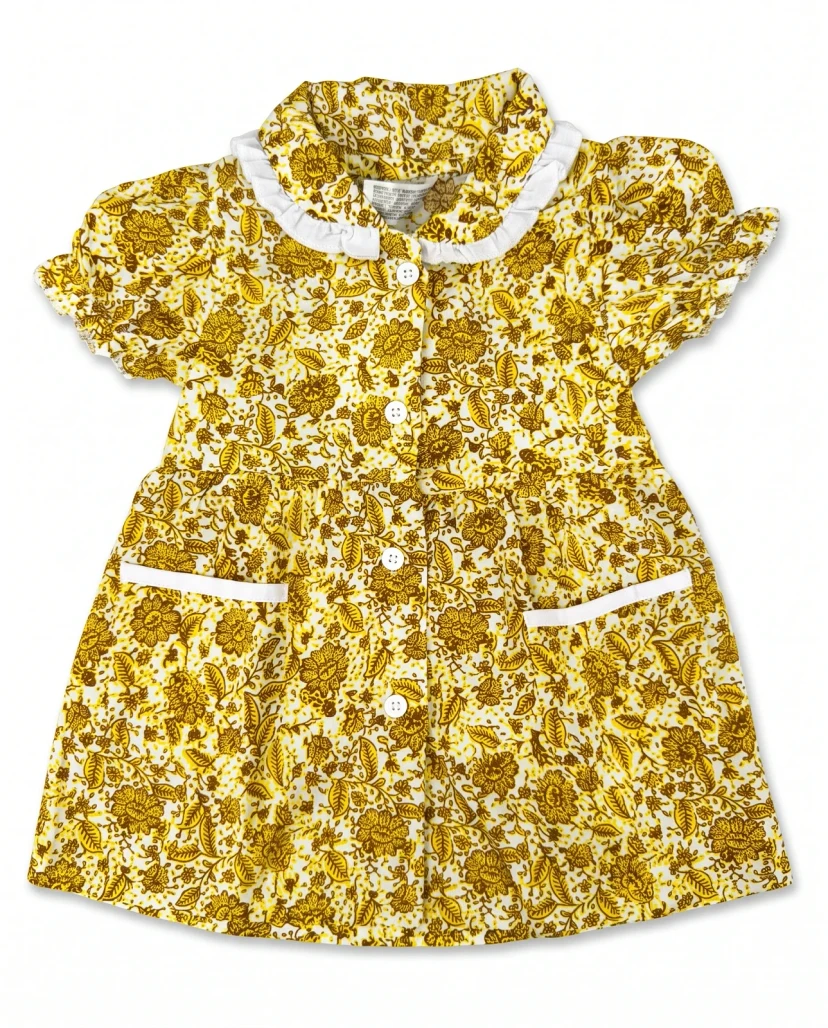 Girls' Cute Floral Button-Down Dress - Mustard Yellow