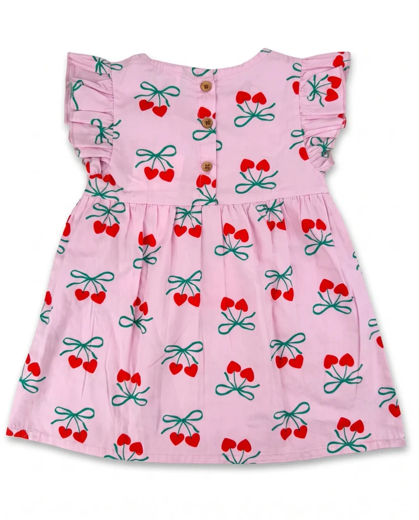 Girls' Cute Cherry Print Ruffle Dress Pink