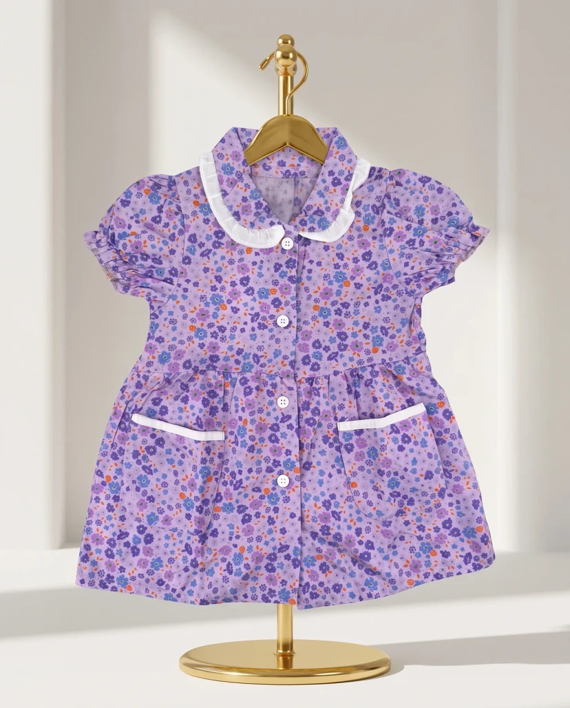 Girls' Cute Floral Button-Down Dress - Lavender / Light Purple