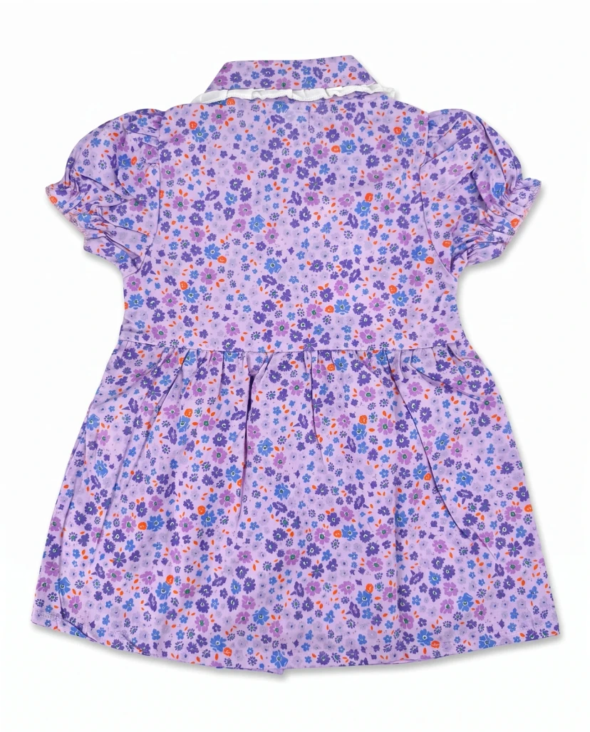 Girls' Cute Floral Button-Down Dress - Lavender / Light Purple