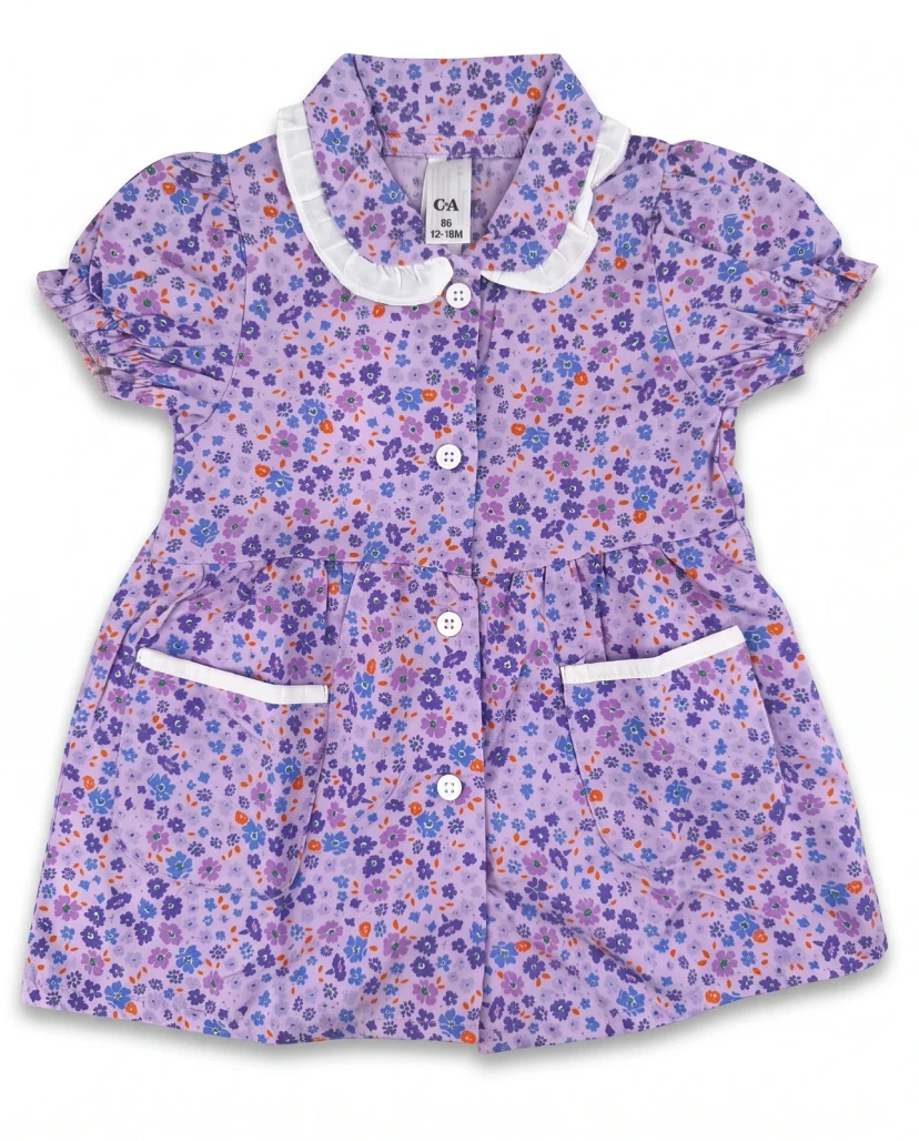 Girls' Cute Floral Button-Down Dress - Lavender / Light Purple