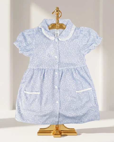 Girls' Cute Botanical Print Button-Down Dress - Light Blue