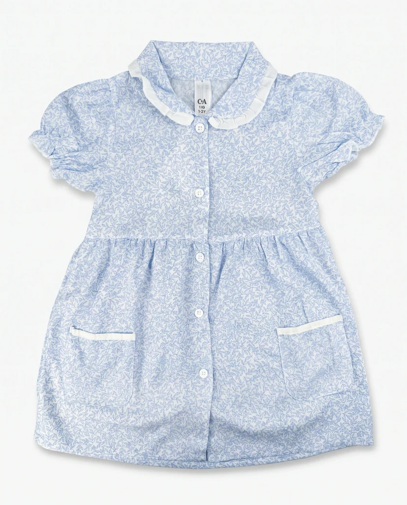 Girls' Cute Botanical Print Button-Down Dress - Light Blue