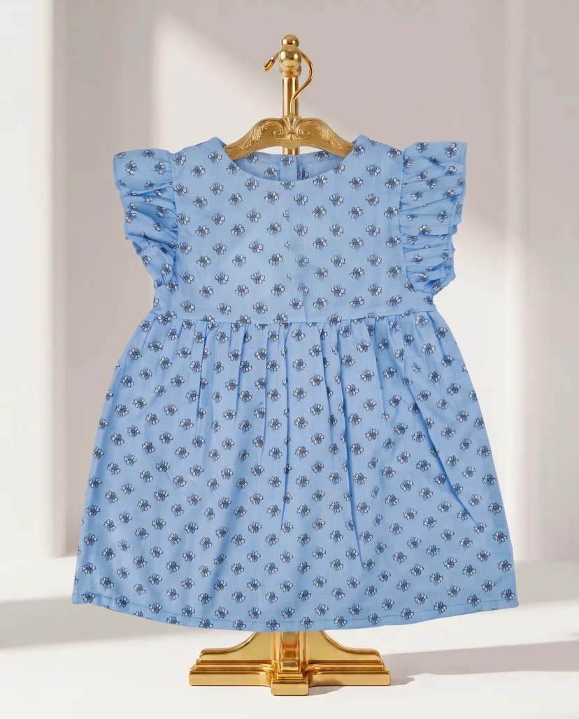 Girls' Cute Ditsy Floral Ruffle Dress - Light Blue