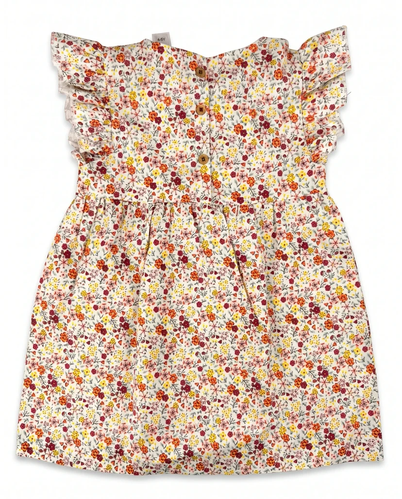 Girls' Cute Ditsy Floral Ruffle Dress Red & Orange