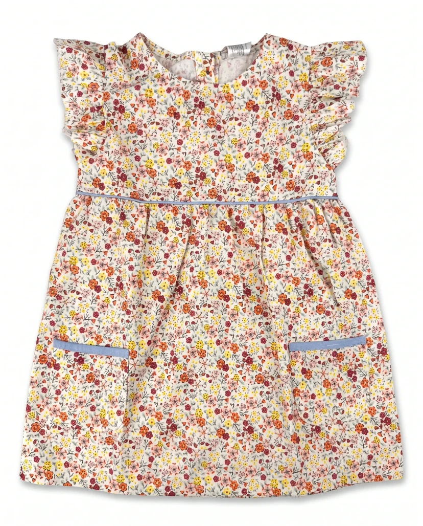 Girls' Cute Ditsy Floral Ruffle Dress Red & Orange