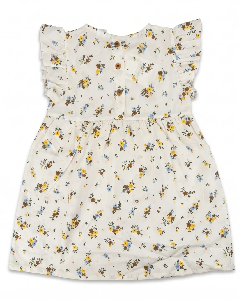 Girls' Cute Ditsy Floral Ruffle Dress - Cream & Yellow