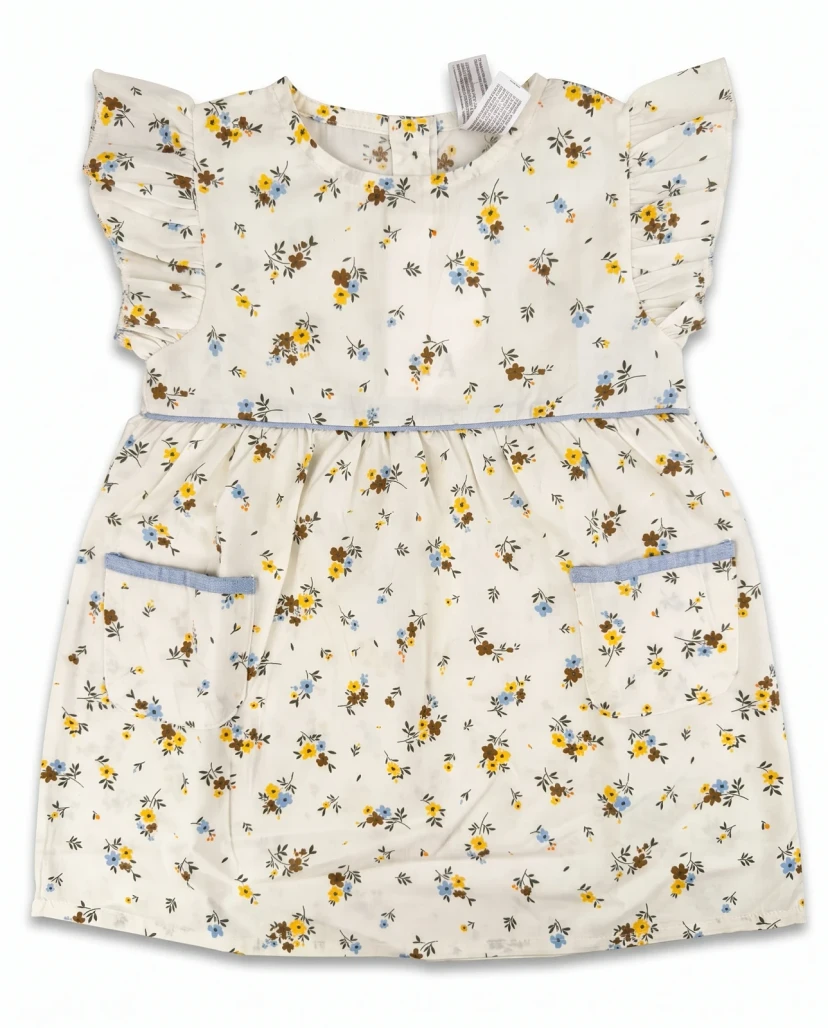 Girls' Cute Ditsy Floral Ruffle Dress - Cream & Yellow