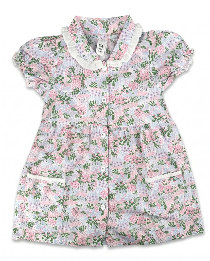 Girls' Cute Floral Button-Down Dress - Pastel Pink & Purple