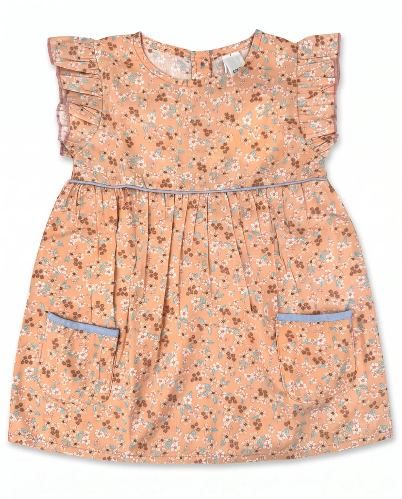 Girls' Cute Ditsy Floral Ruffle Dress - Peach