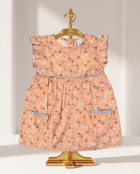 Girls' Cute Ditsy Floral Ruffle Dress - Peach