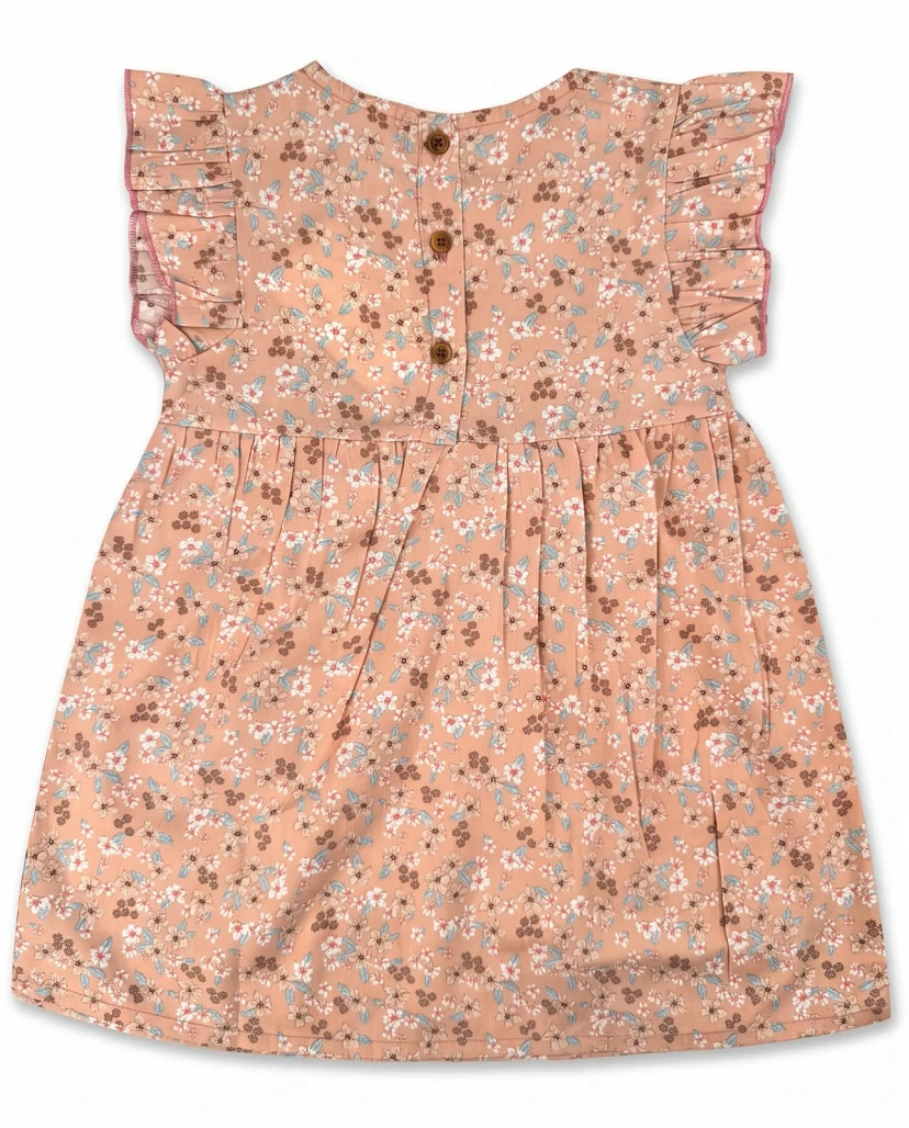 Girls' Cute Ditsy Floral Ruffle Dress - Peach