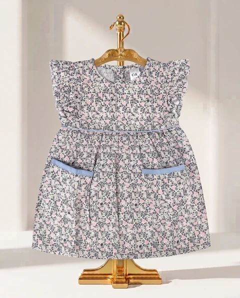 Girls' Cute Ditsy Floral Ruffle Dress - Pink & Light Blue