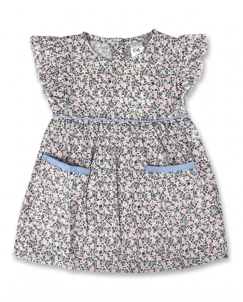 Girls' Cute Ditsy Floral Ruffle Dress - Pink & Light Blue