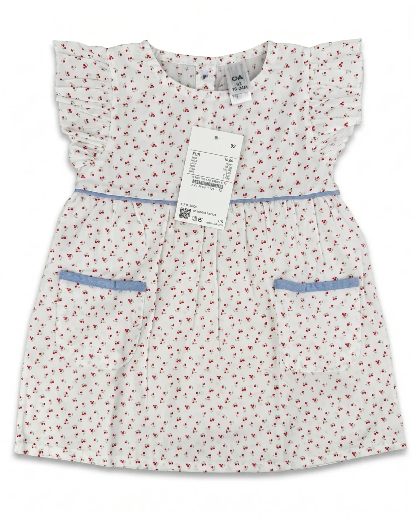 Girls' Cute Ditsy Cherry Print Ruffle Dress - White