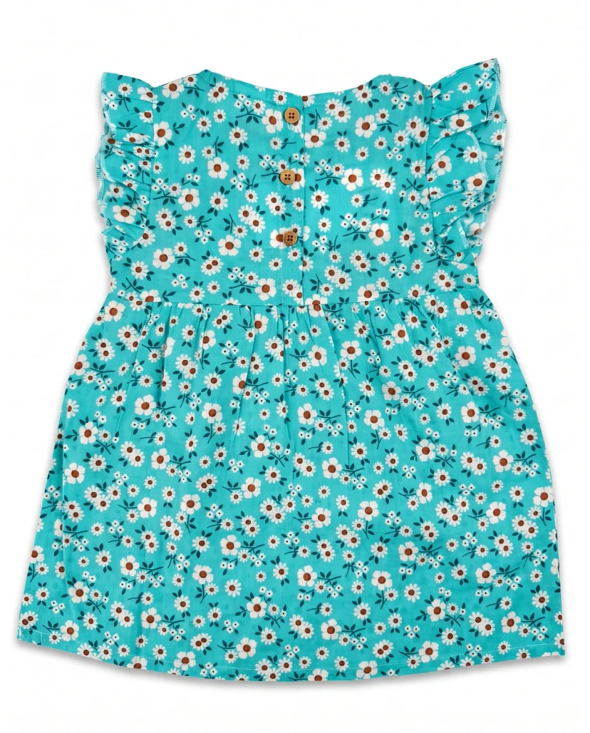 Girls' Cute Daisy Floral Ruffle Dress - Turquoise