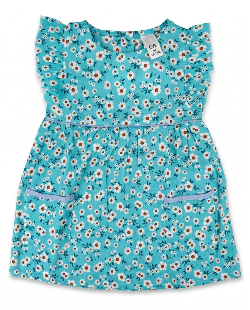Girls' Cute Daisy Floral Ruffle Dress - Turquoise